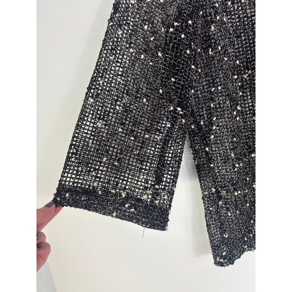 Vintage Charlie Paige Sheer Open Knit Cardigan Black Cream Fleck Big Button S/M - Picture 6 of 14